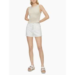 CALVIN KLEIN WHITE HIGH RISE BUTTON FLY RAW ROLLED CUFF DENIM‎ SHORTS SZ 26